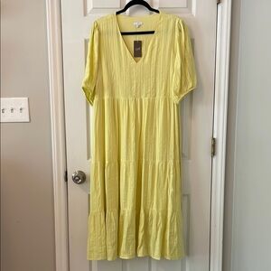 Yellow V-Neck Midi Dress